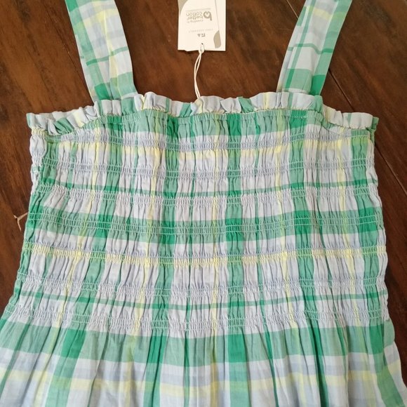 NWT Green Plaid Free Assembly Women's Smocked Tank Top Medium - Picture 2 of 5